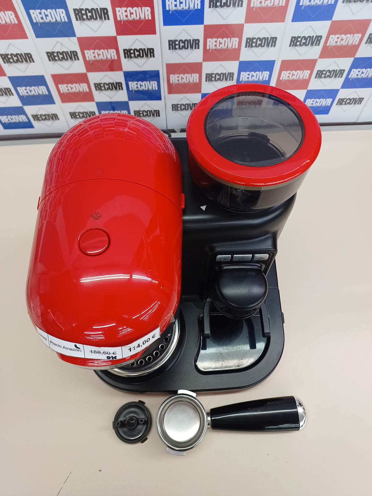Ariete 1318 Cafetera Espresso Moderna con Molinillo de Café Integrado, 15 Bares De Presión, 0.8 Litros, Apagado Automático, Depósito Molinillo 250 g, Color Rojo