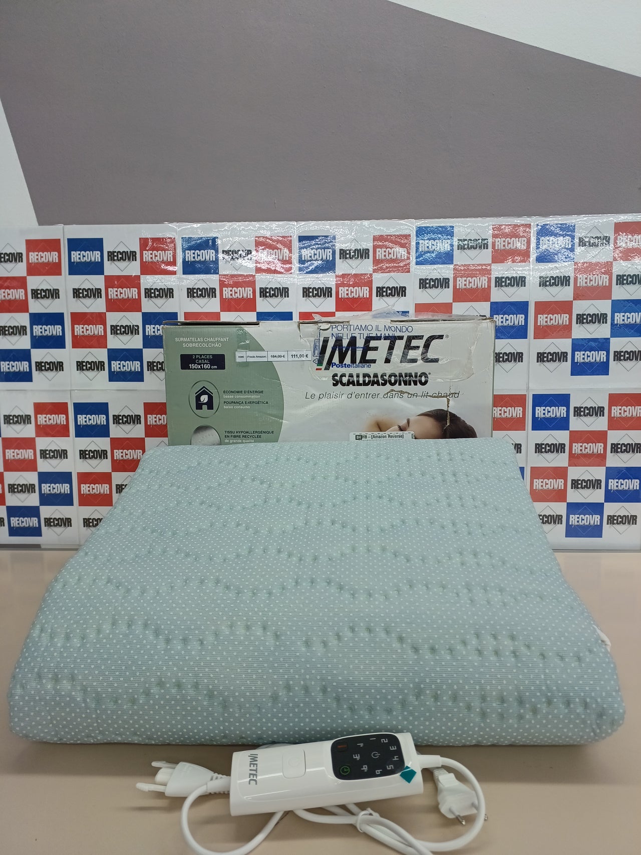 Imetec Adapto Recreo, Calientacamas doble 150 x 160 cm, Calentamiento rápido, Temperatura constante y personalizable, Tejido acolchado hipoalergénico lavable, Made in Italy, Control 6 temperaturas