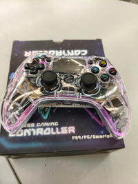 NK Mando para PS4 / PC/Android - Inalámbrico Controller con Vibración, 6 ejes, 2 botones MACRO, 7 Modos de Luz LED, Panel Táctil, Entrada para Auriculares, Cable de Carga incluido - Negro Transparente