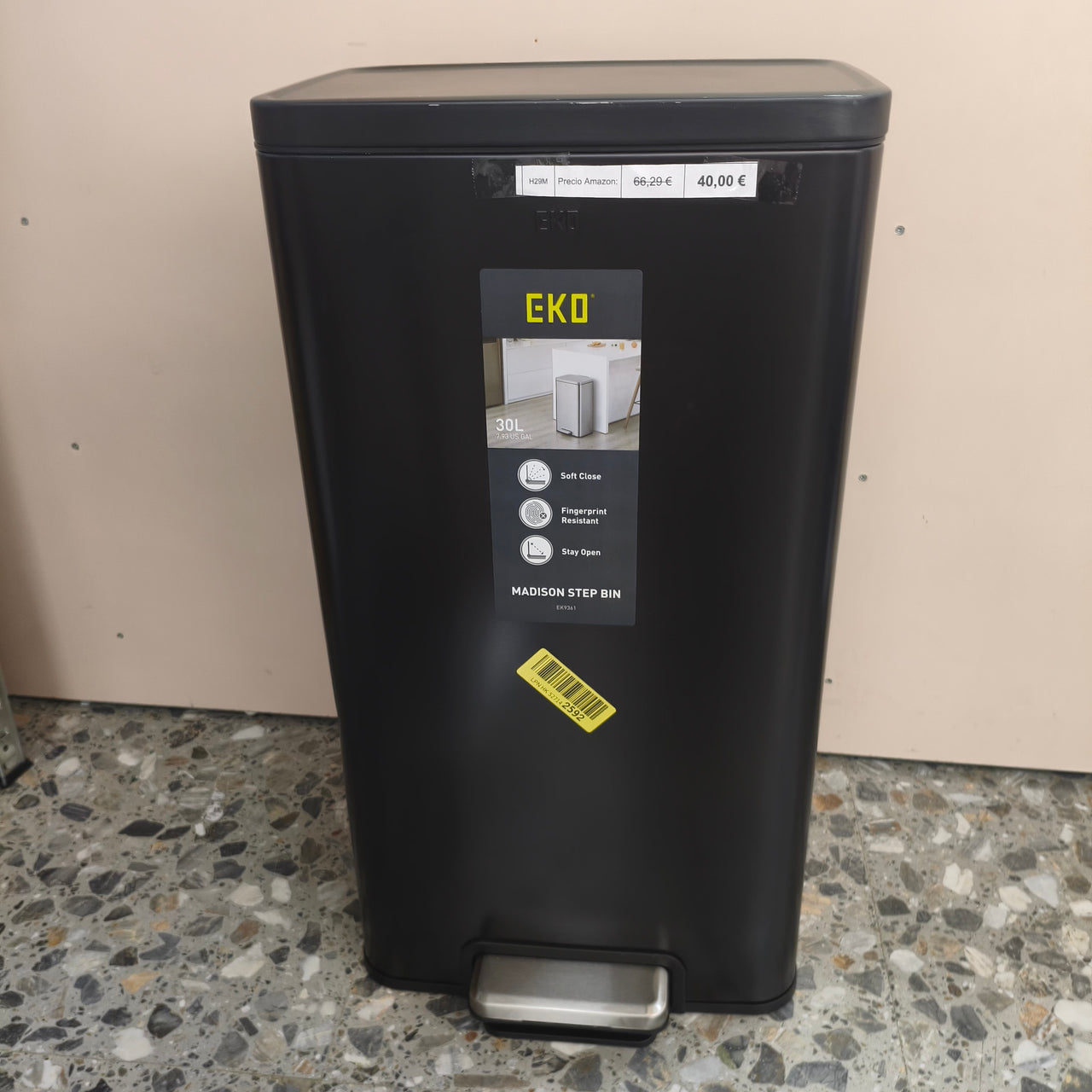 EKO Madison, cubo de basura de 30L con pedal y acero inoxidable
