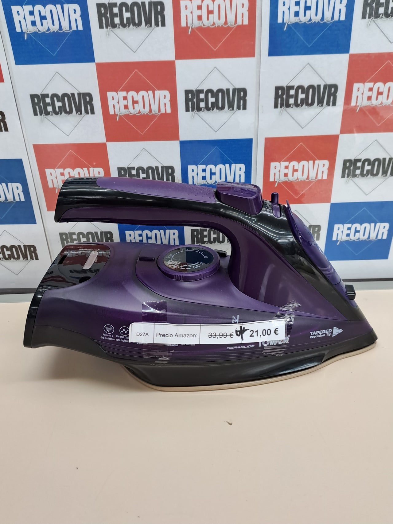 Plancha sin cable vapor 2400W cerámica Tower