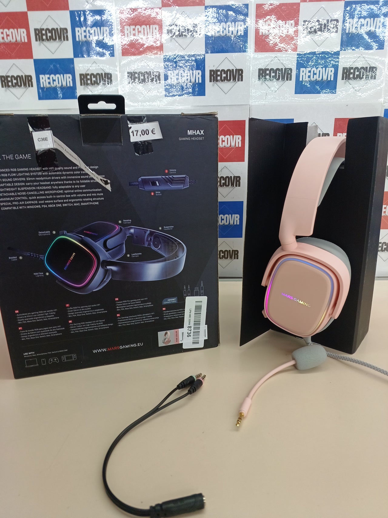 Cascos gaming RGB micrófono extraíble Rosa Mars