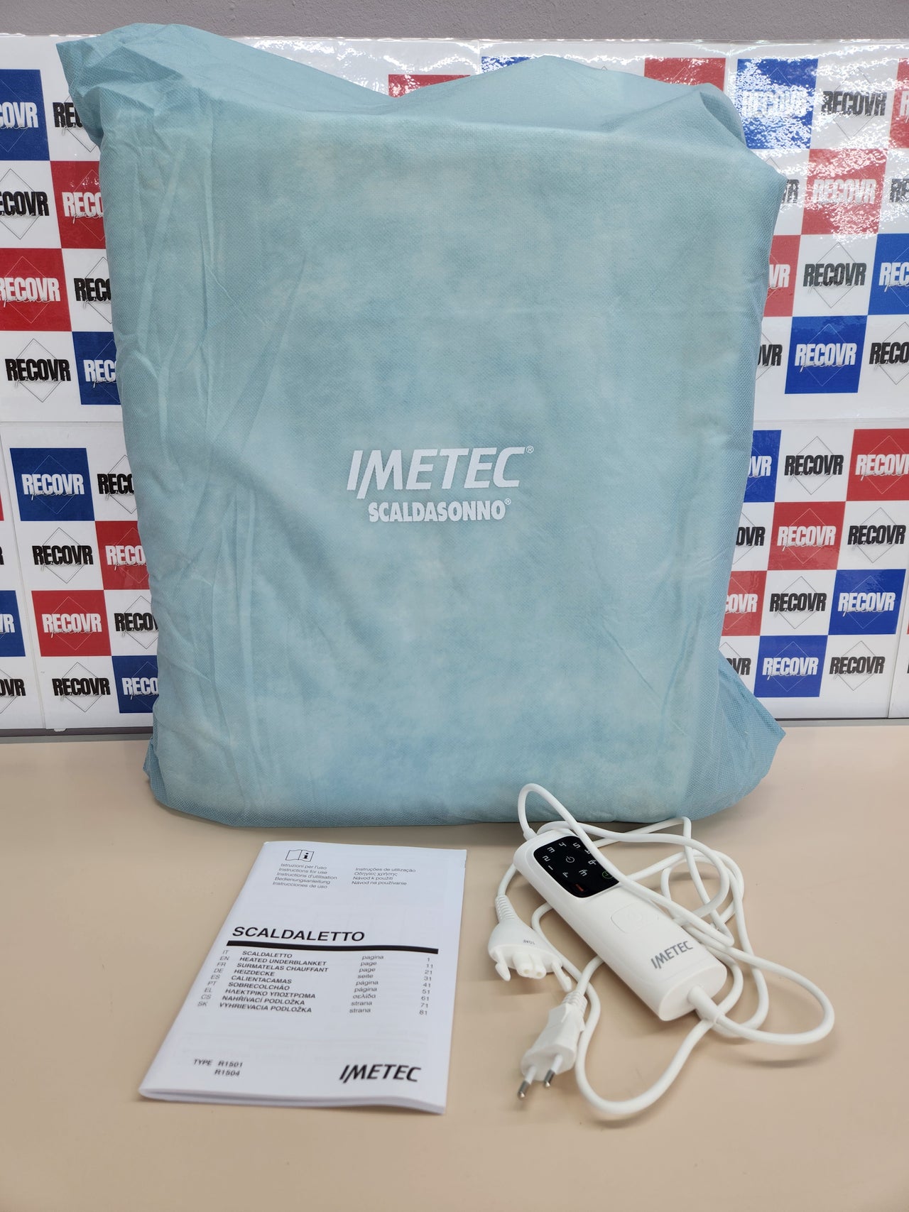 Imetec Adapto Recreo, Calientacamas doble 150 x 160 cm, Calentamiento rápido, Temperatura constante y personalizable, Tejido acolchado hipoalergénico lavable, Made in Italy, Control 6 temperaturas