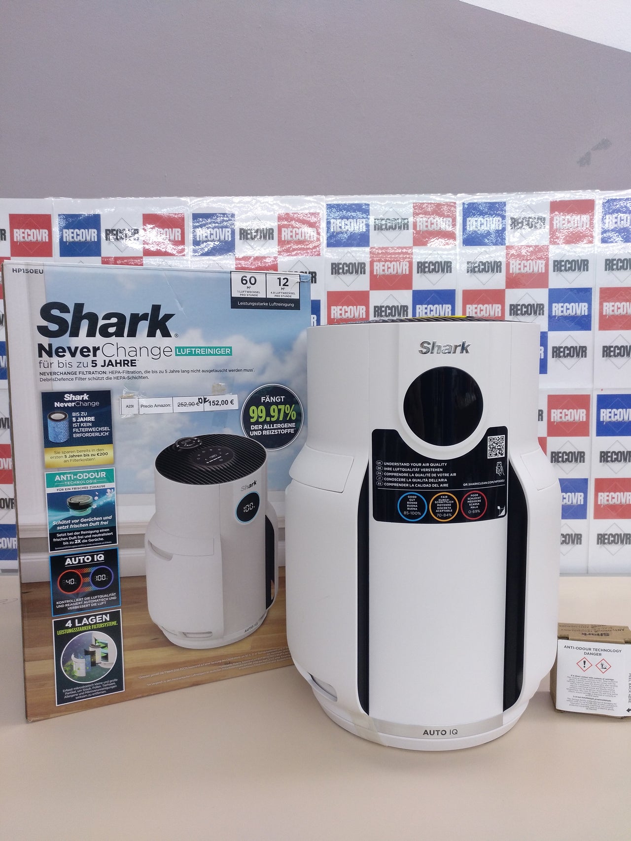 Shark NeverChange hasta 5 años purificador de aire, alcance 60 m², filtro HEPA que dura 5 años, atrapa 99,97 % de alérgenos, polvo, polen, pelusa, automático, silencioso, pantalla led, blanco HP150EU