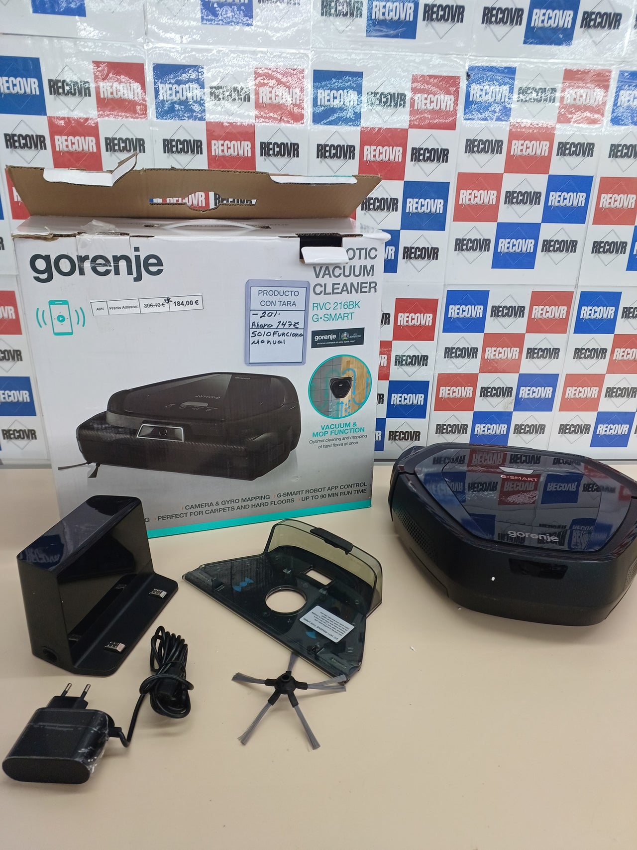Robot Aspirador con función de fregado – 2 en 1 / Cámara/Tarjeta de Imagen/Ion/Giroscopio/Control por aplicación/Motor BLDC / 90 min / 0,5 L / 180 ml / 60 W / 72 dB/Negro Gorenje RVC 216 BK G∙Smart
