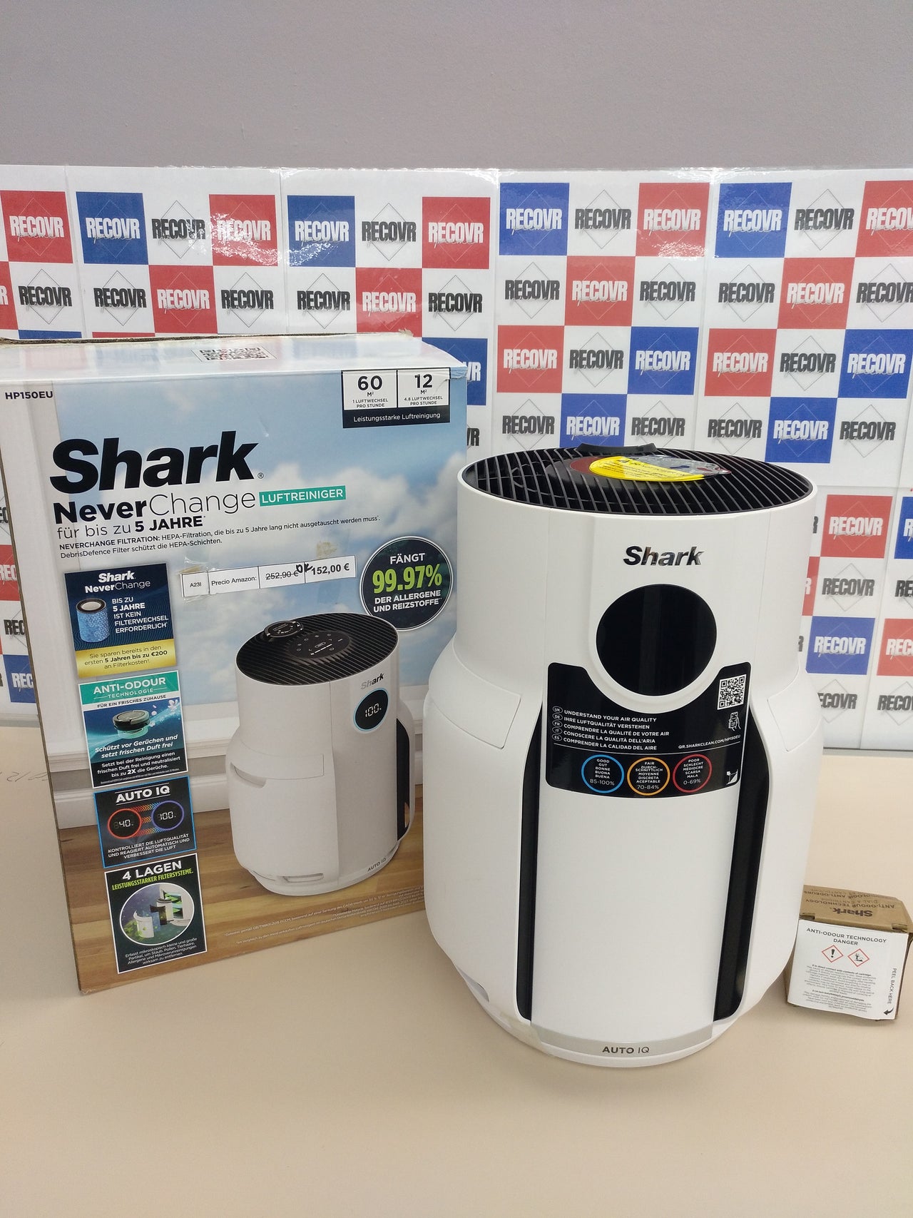 Shark NeverChange hasta 5 años purificador de aire, alcance 60 m², filtro HEPA que dura 5 años, atrapa 99,97 % de alérgenos, polvo, polen, pelusa, automático, silencioso, pantalla led, blanco HP150EU