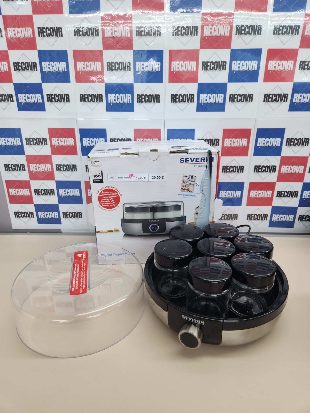 Yogurtera digital 7 tarros, mini yogurtera con 5 programas automáticos incluidos para hacer yogur casero, sin BPA, acero inoxidable cepillado/negro, JG 3521 SEVERIN