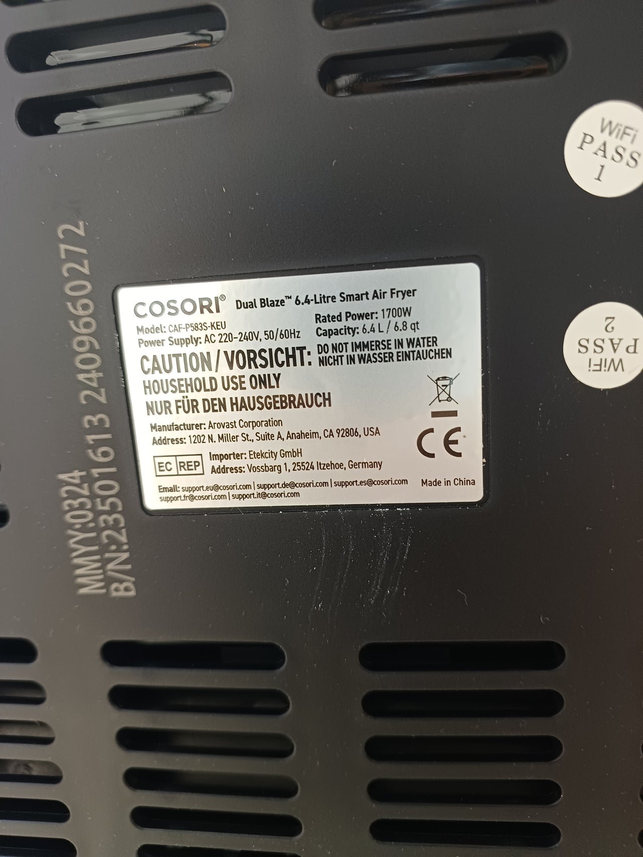 Freidora de aire 6,4L doble resistencia WiFi Cosori