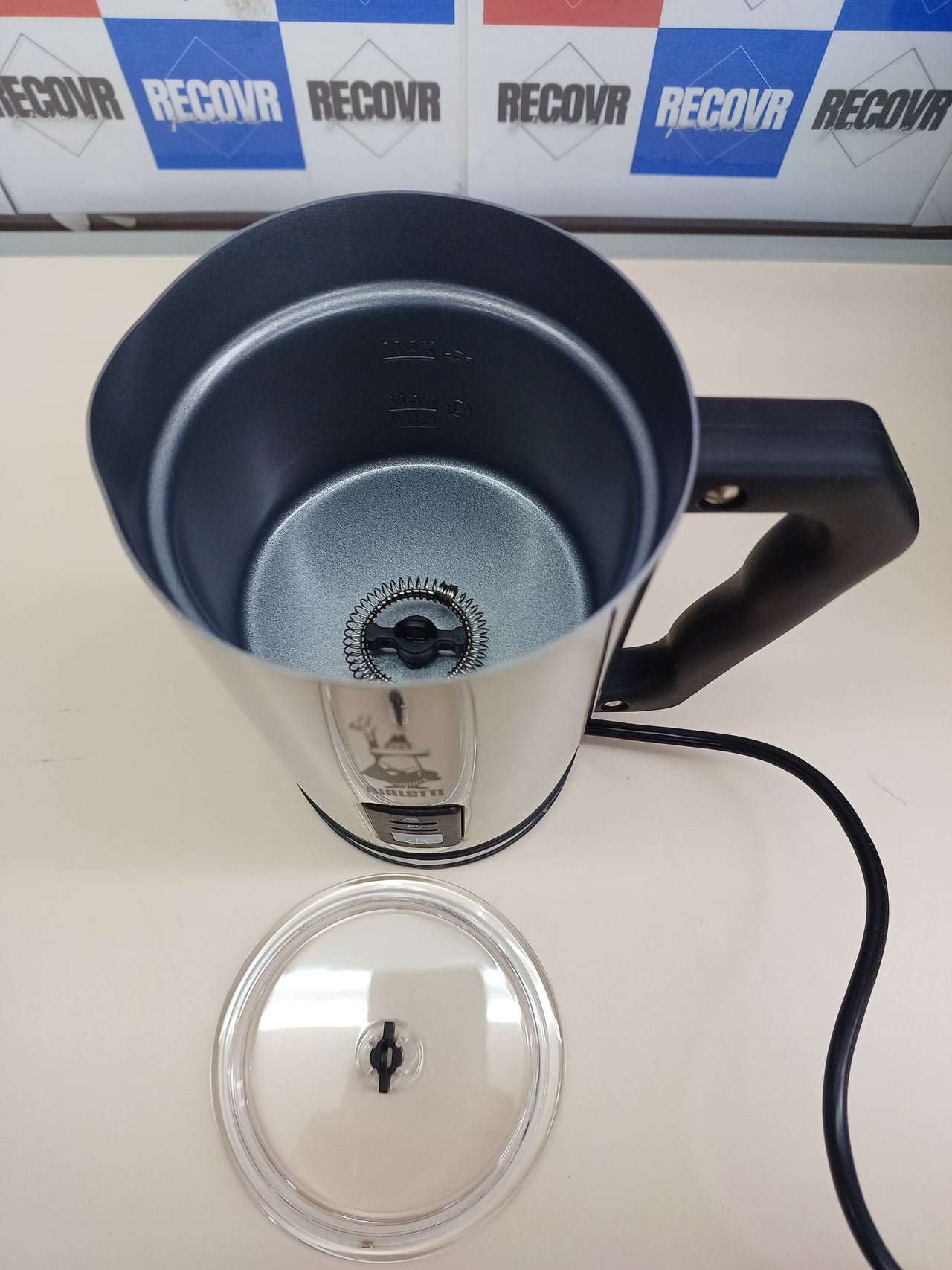 Batidor leche 500W, 240ml, Eléctrico Leche Frother, 1 taza, Inoxidable Acero, Plata / Negro Bialetti 0004430