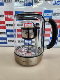 Thumbnail for Tetera de vidrio 2200 W 1.7L con colador de té completamente automático de grado 1.3, vidrio de borosilicato de cierre suave, sin BPA,  selección de temperatura de volumen, negro/plateado Emerio WK-122248 Ganador de la prueba