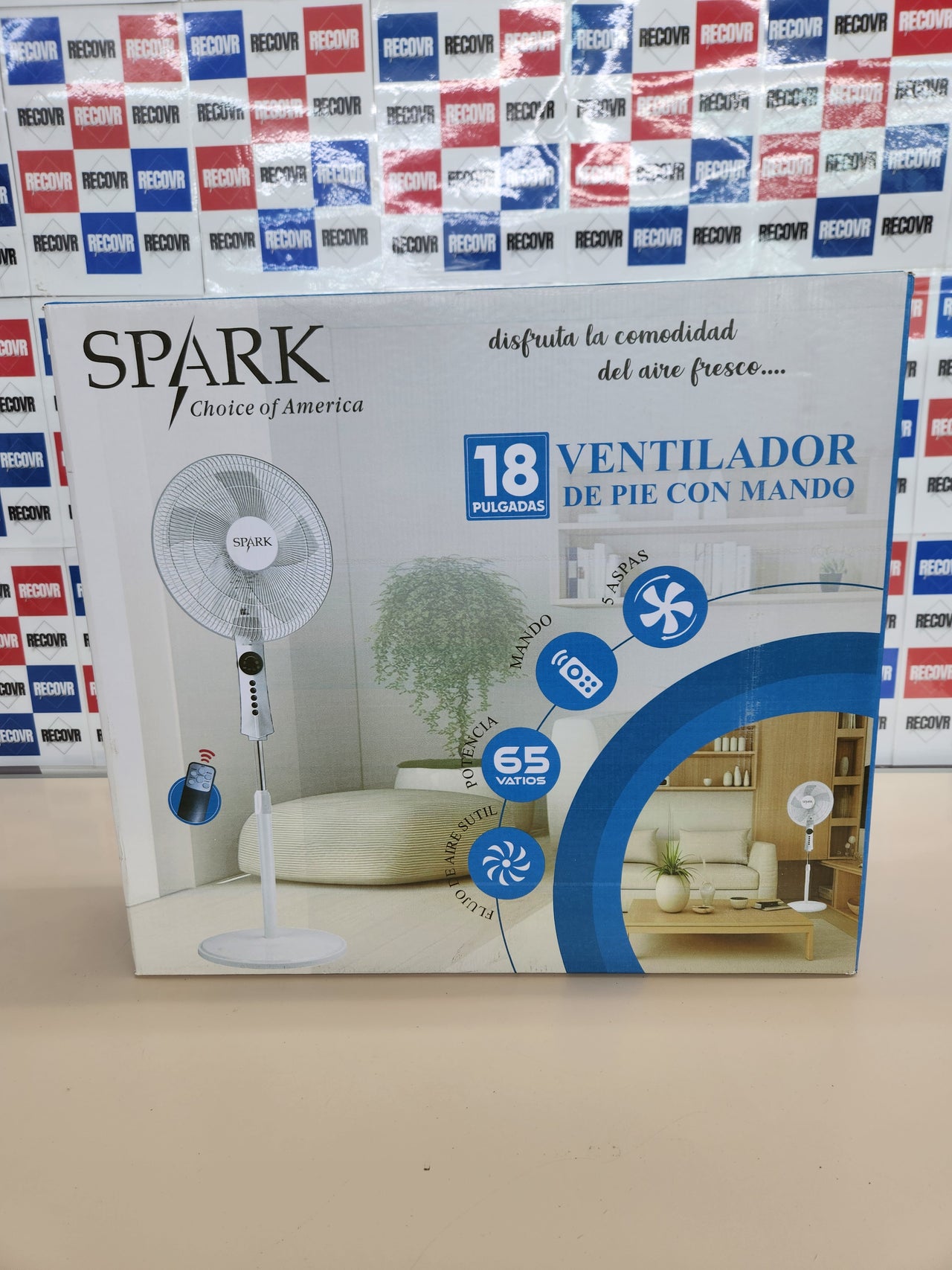 Ventilador de pie Spark 18" con mando, 65W, 5 aspas aluminio, altura regulable, silencioso S-18SF/R1