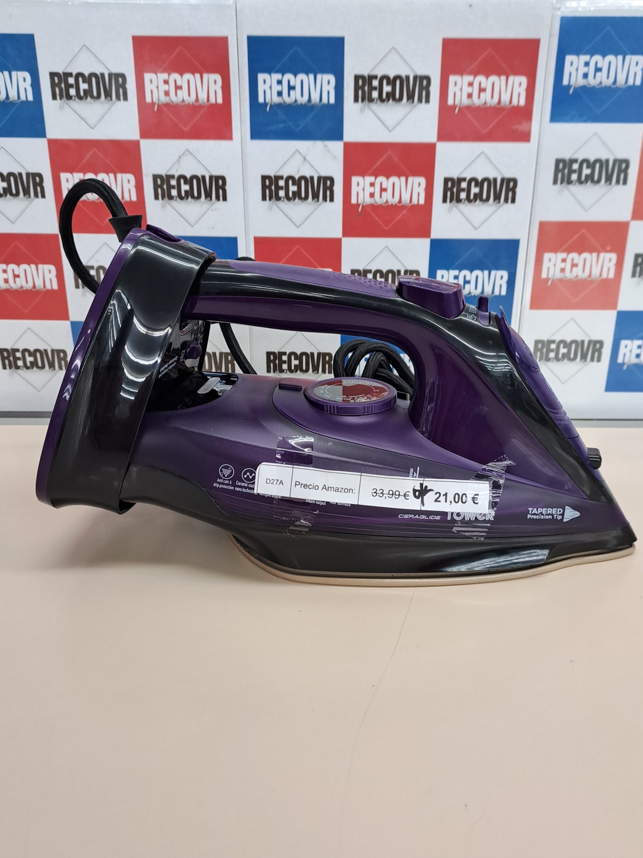 Plancha sin cable vapor 2400W cerámica Tower