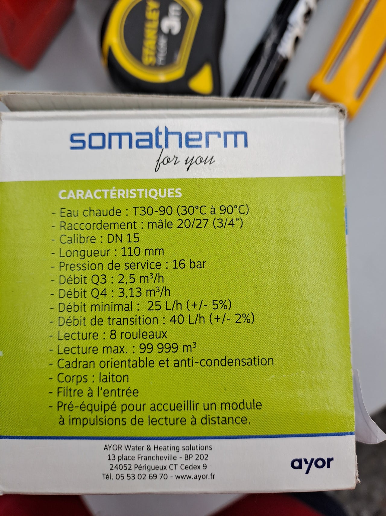 Medidor 15 mm  Agua Caliente SOMATHERM – Chorro Único, Rosca 20/27, Lectura 8 Dígitos, MID, Esfera Orientable, Sensor de Pulso