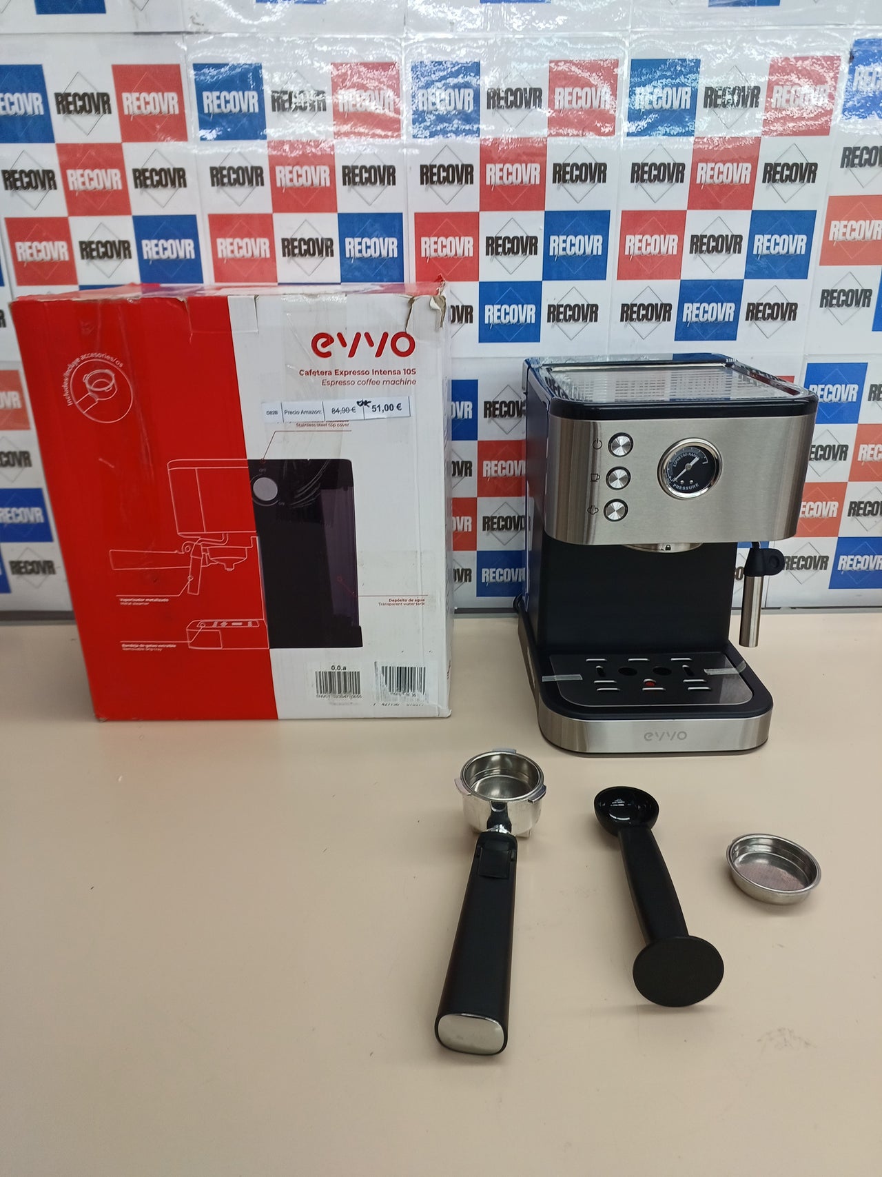 Cafetera express 20 bares acero con manómetro - EVVO