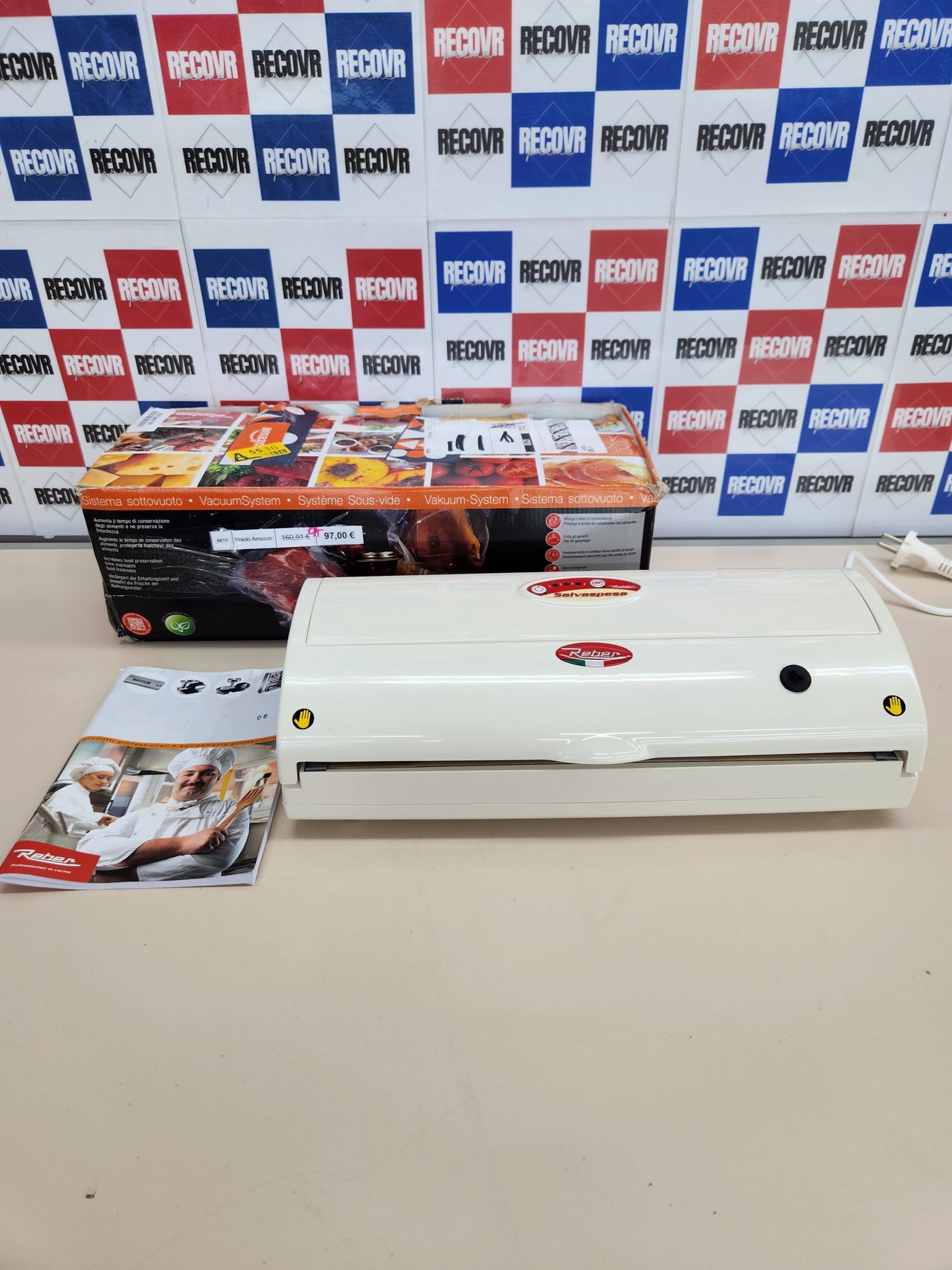 Envasadora al Vacío Automático Reber 9340N 18Lt/Min, 250W, Aparato de  Salvaspesa,-830MB, , Color Blanco