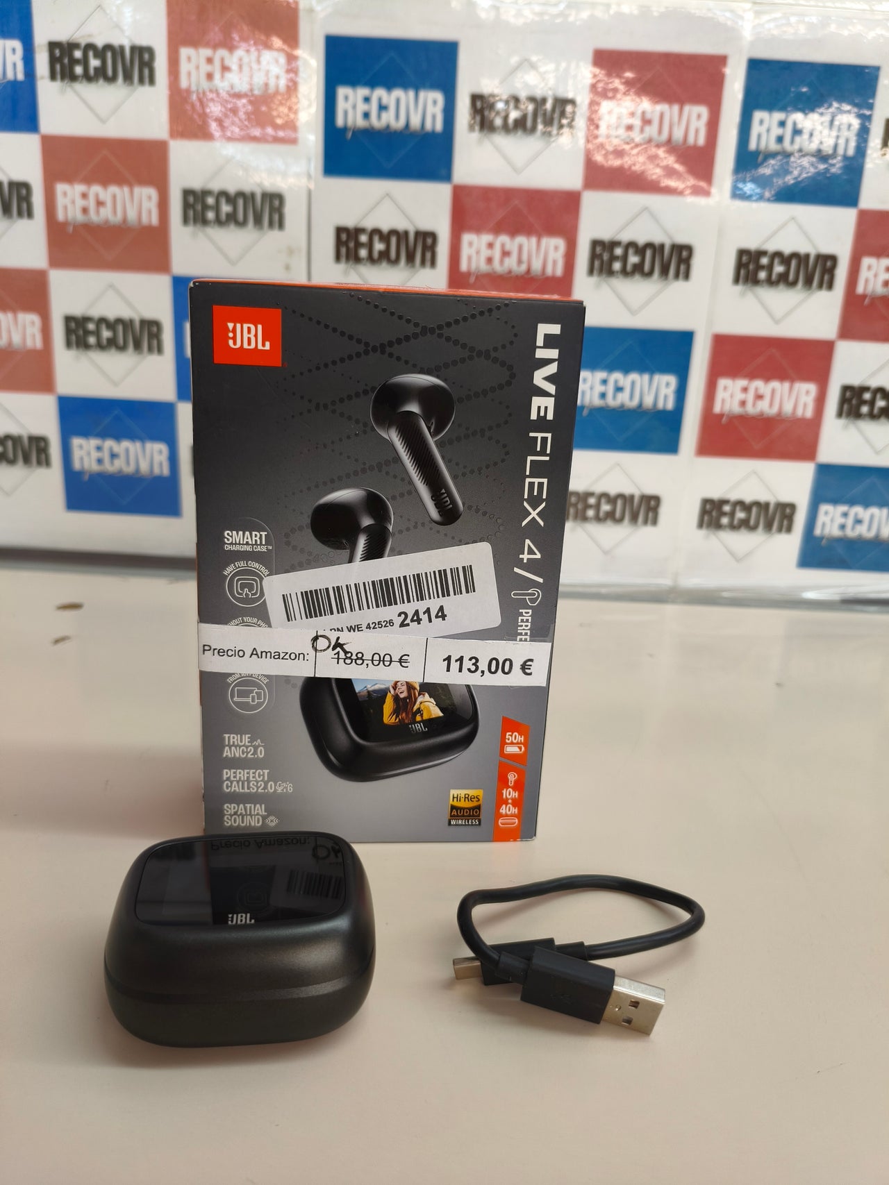 JBL Live Flex 4, auriculares inalámbricos, ANC, negros