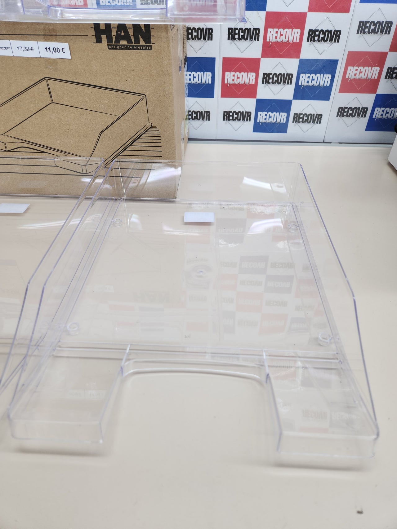 6 Bandejas para correo, DIN A4/C4, apilable, robusta, 1 unidad, transparente, color transparente HAN KLASSIK