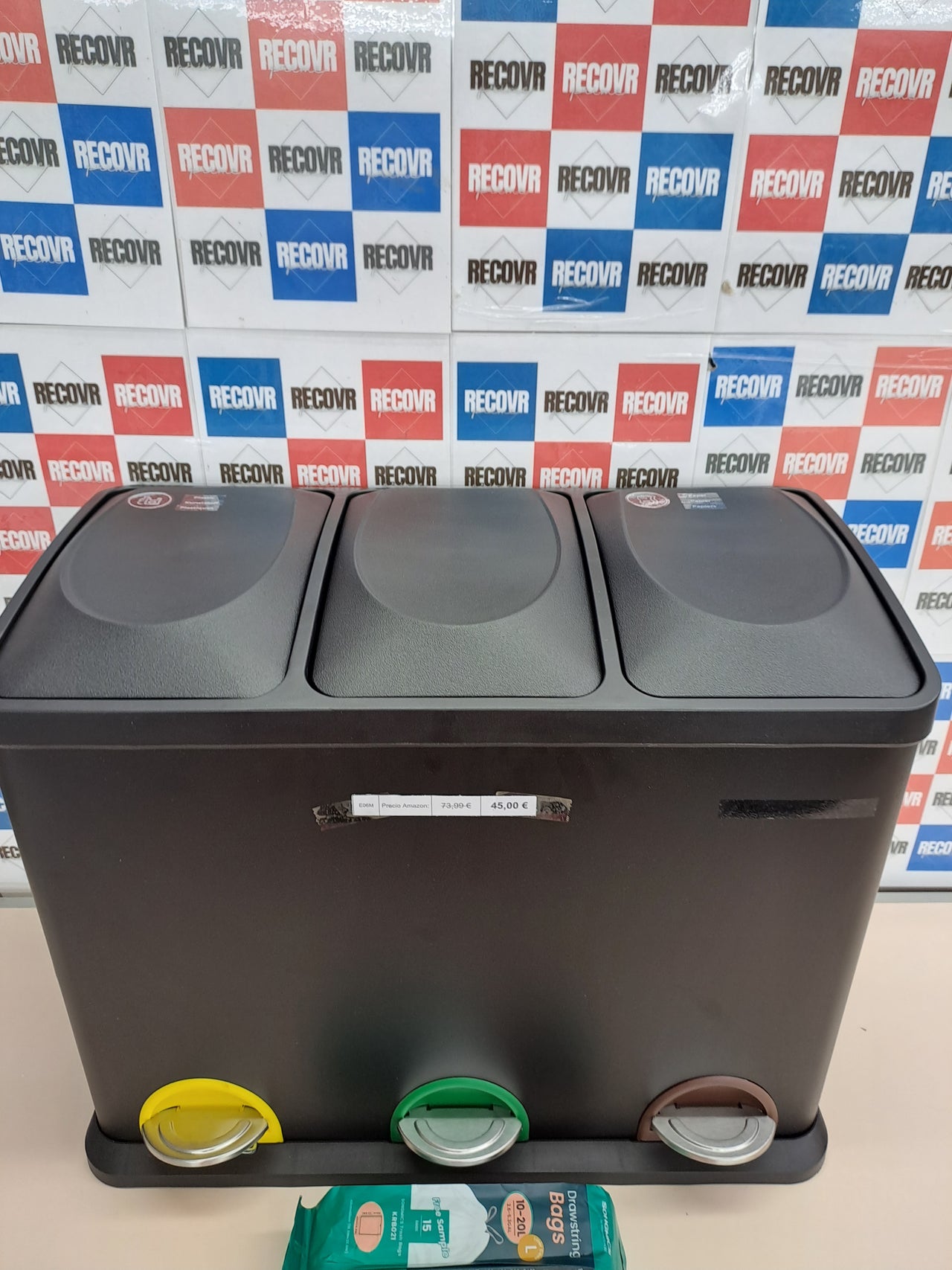 Cubo reciclaje 3×15 L pedal metálico – Songmics