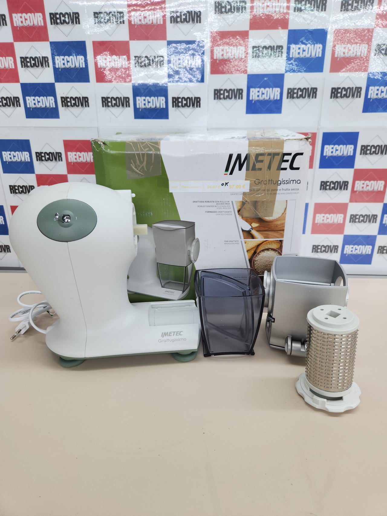 Rallador Eléctrico 150 W, Rodillo De Acero Inoxidable, Tolva De Aluminio, Recipiente Extraíble Con Tapa Frescura, Sistema De Seguridad,  Imetec Grattugissima