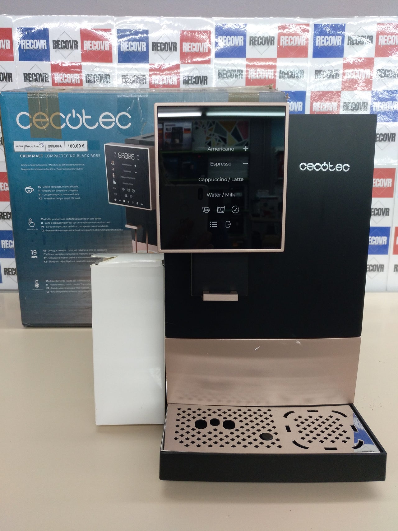Cecotec Cafetera Superautomática Cremmaet Compactccino Black Rose, 19 bares, Tanque de leche, Sistema Thermoblock, 5 niveles de molienda, Depósito 150g café