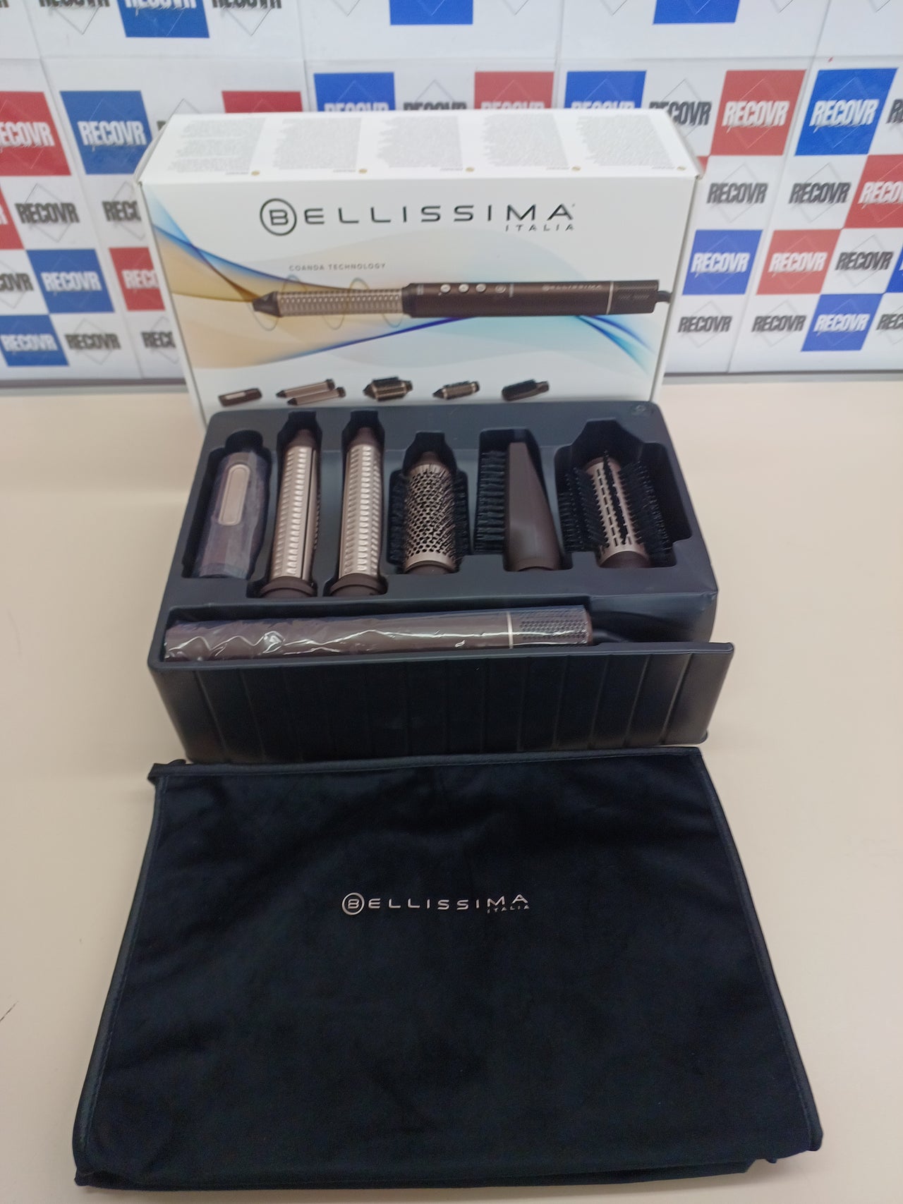 Bellissima Prodigy, moldeador de aire caliente, tecnología Ion-Ceramic, tecnología Coanda, motor digital, control de calor, filtro autolimpiante, 3 temperaturas, 1200 W, 6 accesorios