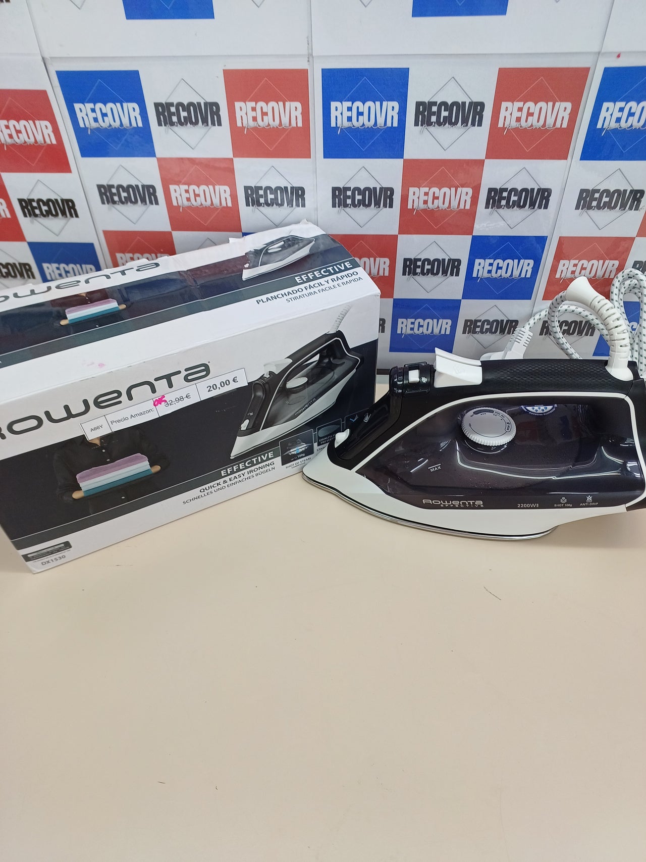 Plancha vapor 2400 W , golpe vapor 120 g/min, ajustes fáciles de usar, vapor automático, Autosteam, suela Microsteam 300 de acero inoxidable Rowenta Effective DX1635