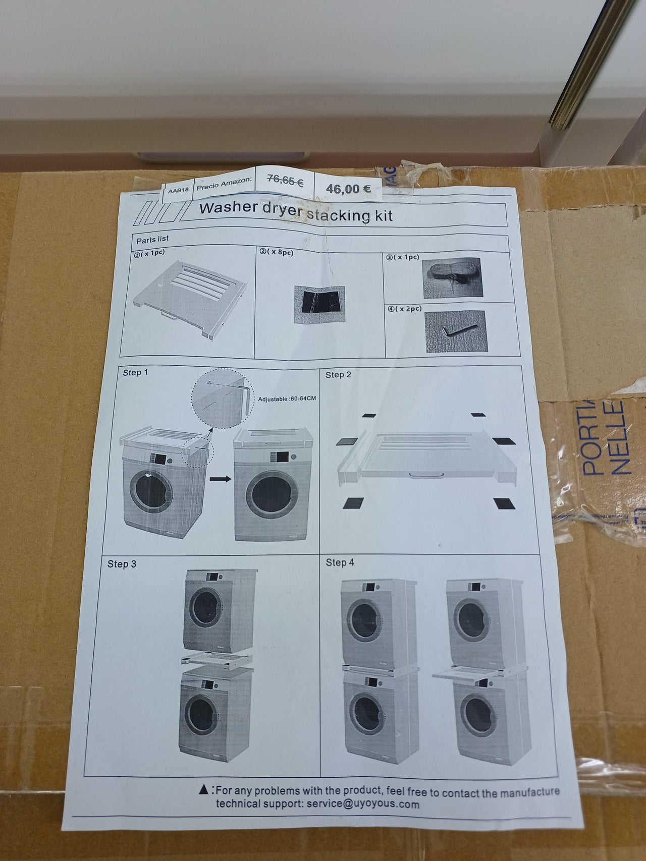 Nisorpa Marco de conexión para lavadora y secadora, universal, 60 x 55 cm, marco intermedio con placa extraíble de chapa de acero, conexión con tendedero, incluye correa de amarre