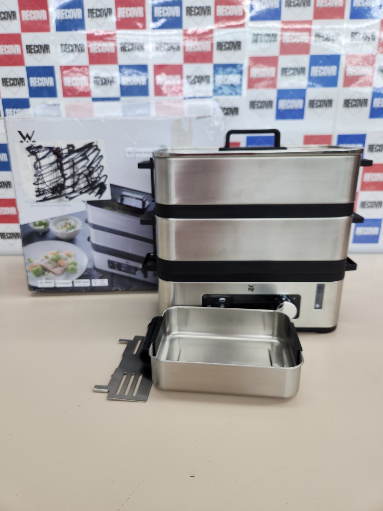 Vaporera, 900 W de hasta 4.3 l y depósito de Agua de 1.1 l, dos Zonas de cocción y función de mantenimiento de la calor, acabados de acero Inoxidable de cromargan WMF Kitchenminis