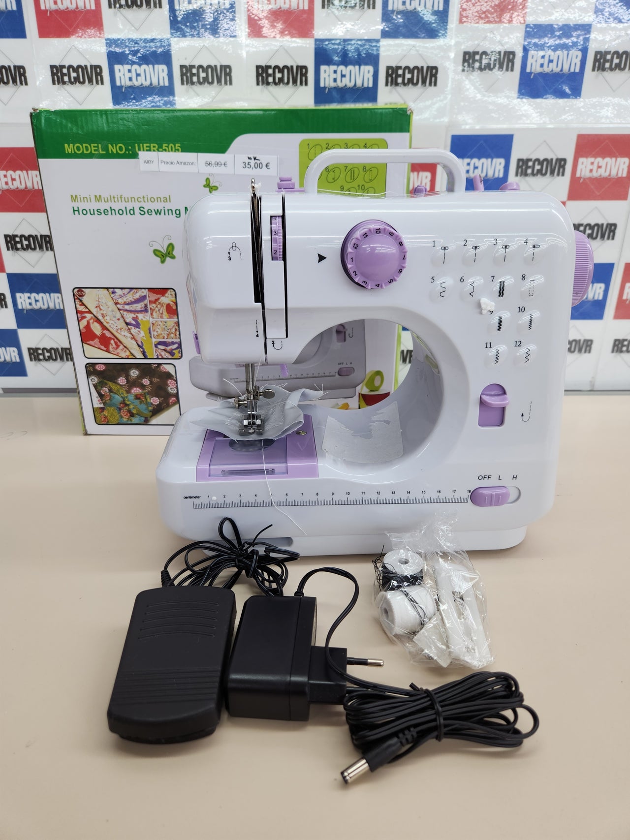 Máquina de coser 12 agujas  multifuncional, eléctrica, portátil Doble hilo Costura inversa Dos velocidades