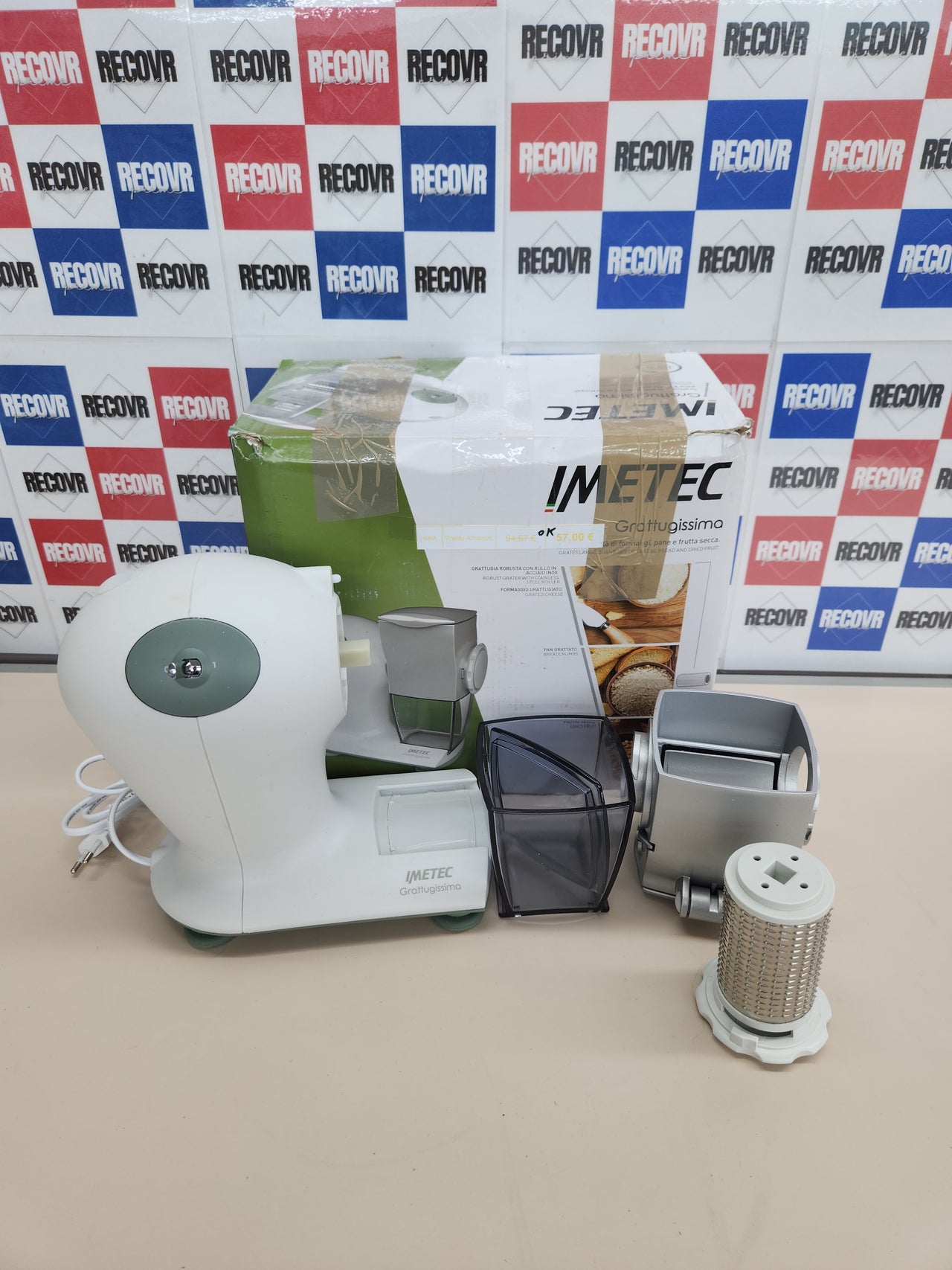 Rallador Eléctrico 150 W, Rodillo De Acero Inoxidable, Tolva De Aluminio, Recipiente Extraíble Con Tapa Frescura, Sistema De Seguridad,  Imetec Grattugissima