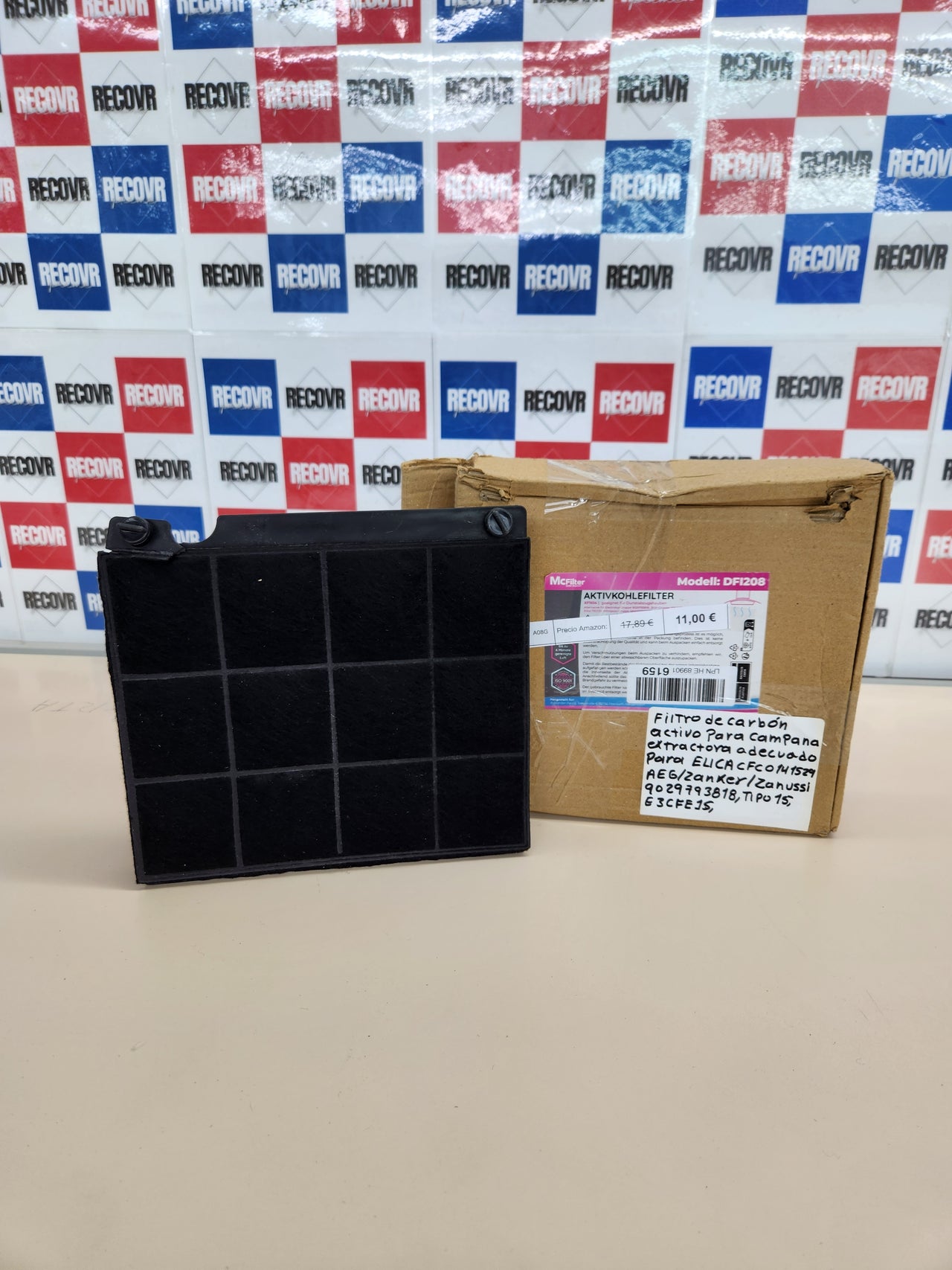 Filtro de carbón activo para campana extractora adecuado para Elica CFC0141529, AEG/Zanker/Zanussi 9029793818, Tipo15, E3CFE15, Filtro para campana extractora McFilter | 1x