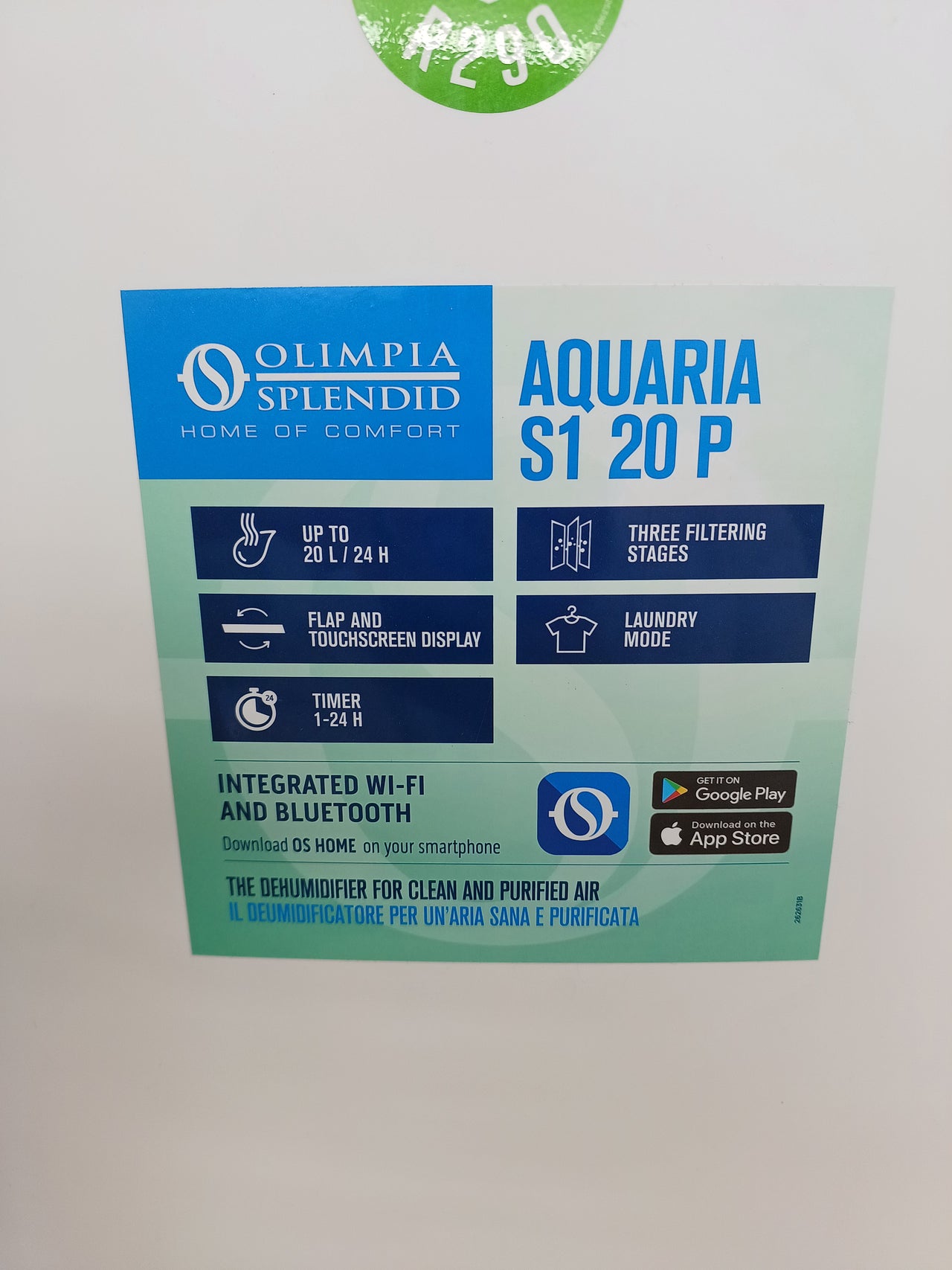 Deshumidificador 20L/día Olimpia Splendid Aquaria S120P