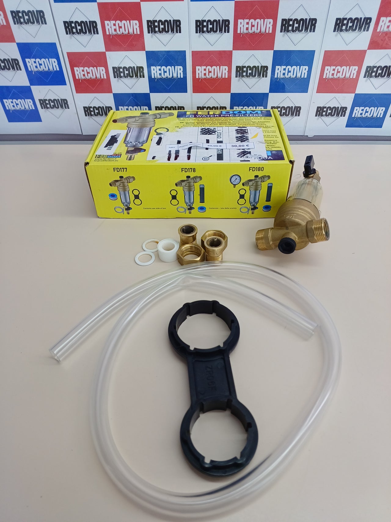 Prefiltro de Agua Reutilizable con Malla de Acero Inoxidable 90 Micras, Cabezal de Latón, Conexión 1/2" y 3/4"FERDOM FD177
