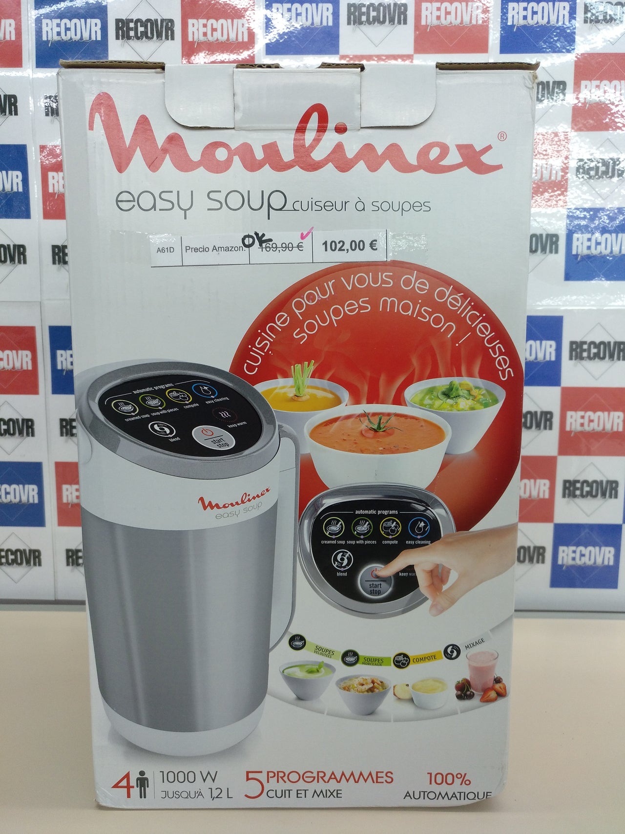 Sopera Eléctrica 1,2L Inox y Blanca Moulinex Easy Soup
