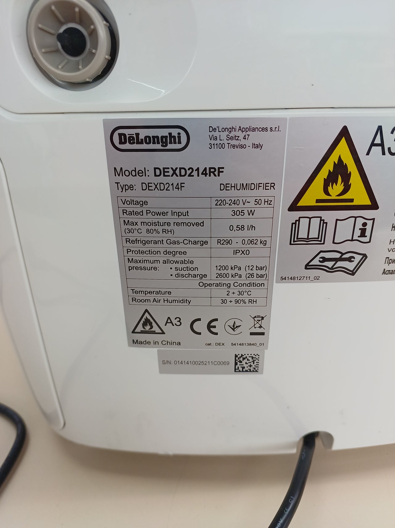 Deshumidificador De’Longhi Tasciugo AriaDry DEXD214RF