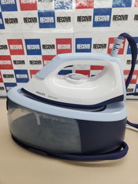 Centro planchado 2400W Serie 3000, vapor continuo 120 g/min, golpe de vapor 350 g, rápido y potente, vapor vertical, 1.4 l de depósito, suela de cerámica, Deep Azur (PSG3000/20) Philips