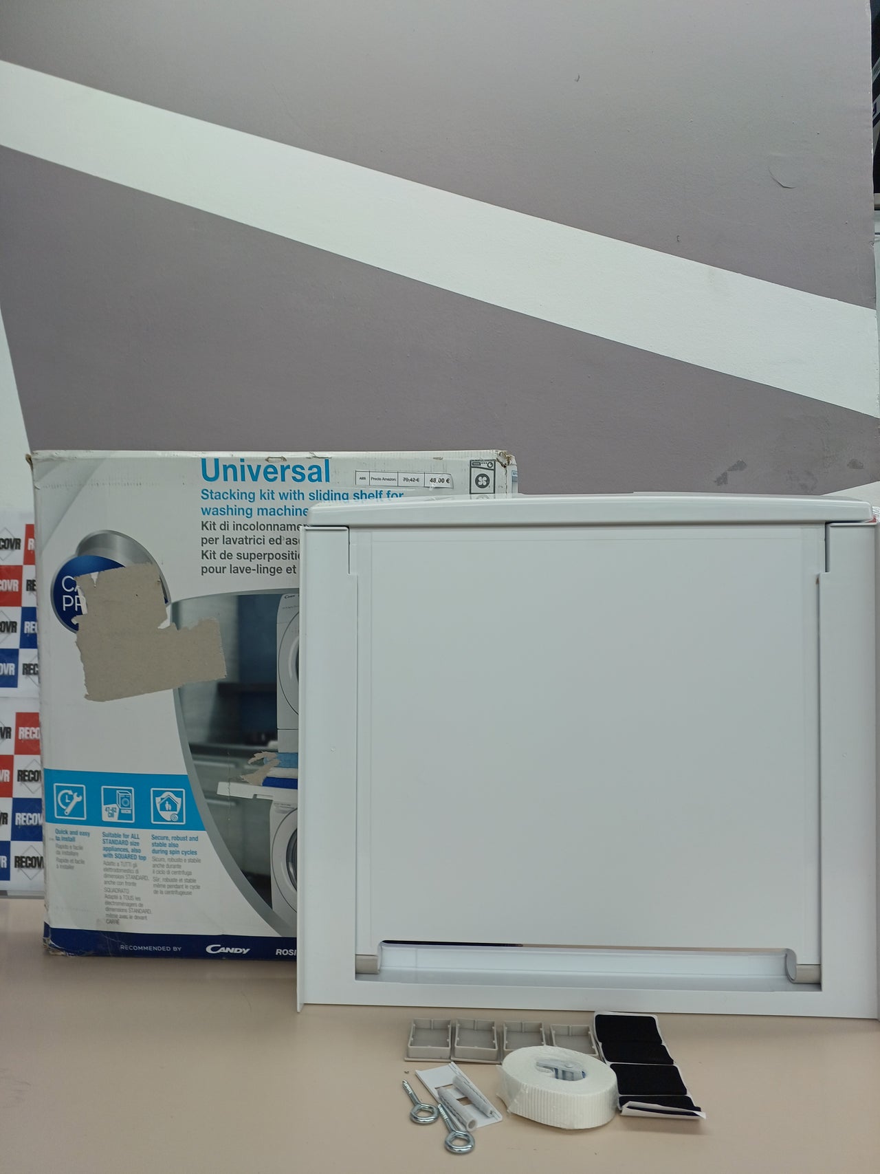 C+P Kit de Unión Universal con Estante Deslizable para Lavadoras y Secadoras, Apto para Lavadoras con Profundidad de 47-62 cm, Fácil de Instalar, Blanco, Lavadoras con Panel Recto