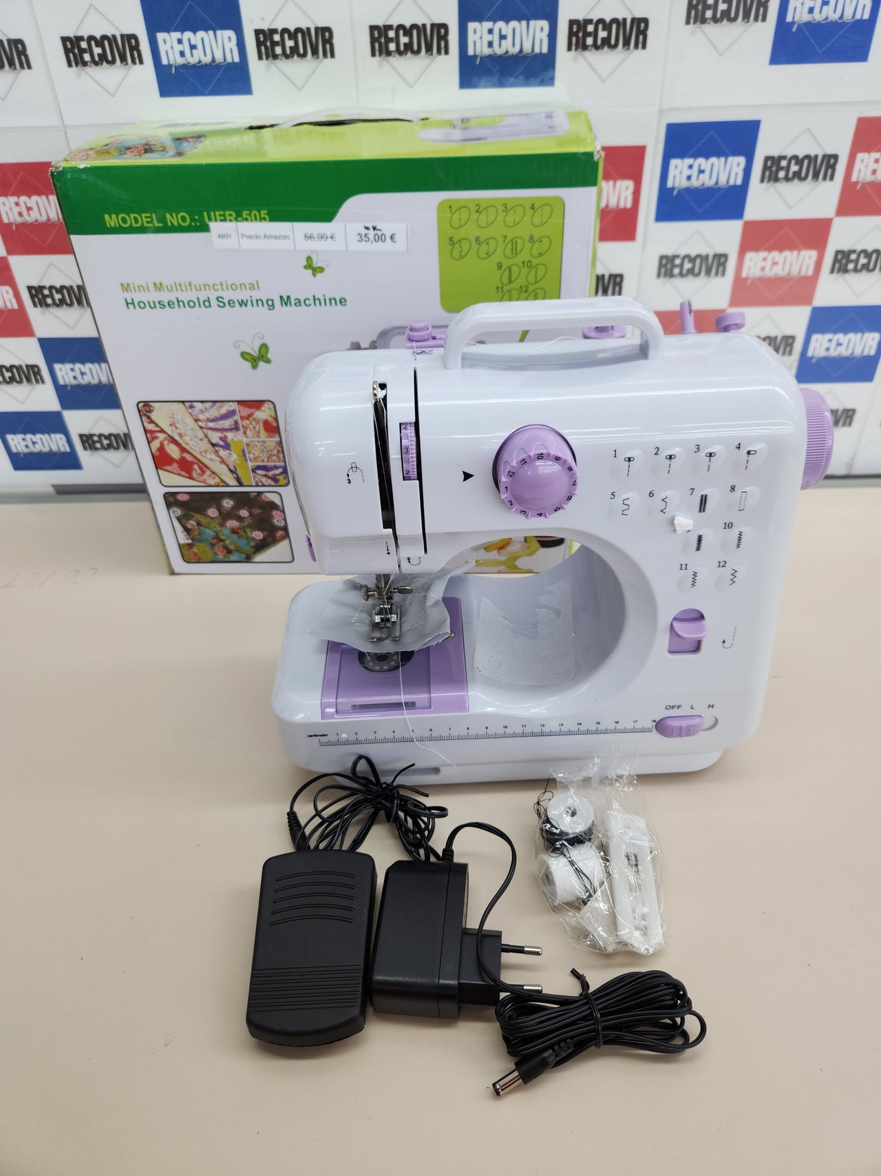 Máquina de coser 12 agujas  multifuncional, eléctrica, portátil Doble hilo Costura inversa Dos velocidades