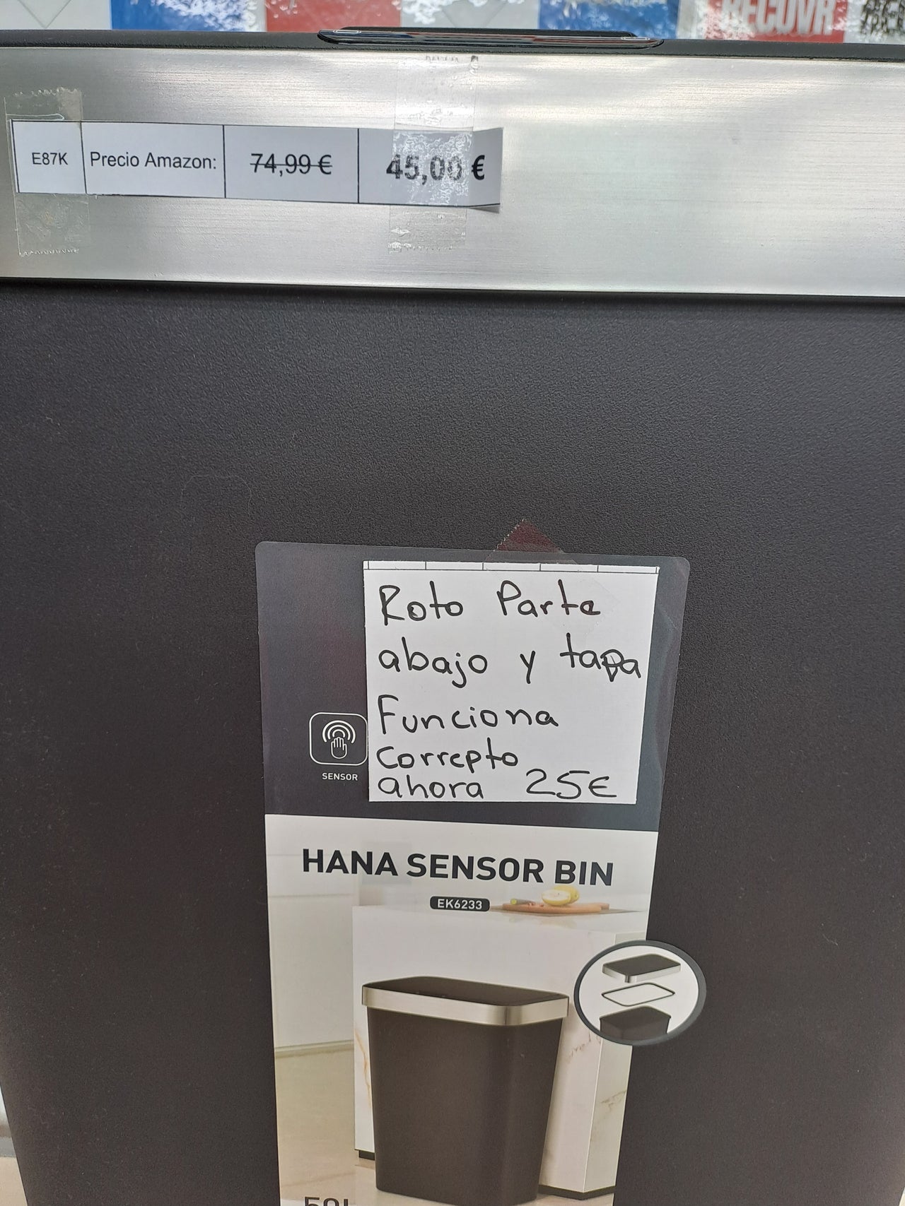 Cubo basura 50L sensor automático antihuella EKO
