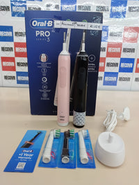 Thumbnail for Oral-B Pro 3 3900N Cepillos de Dientes Eléctricos (Pack de 2) con Mango Recargable y Cabezal de Recambio, Diseñado Por Braun, Regalos Orginales para Mujer y Hombre - Negro y Rosa