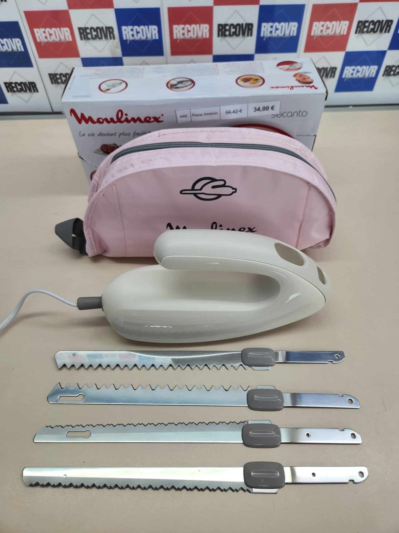 Cuchillo eléctrico 100W, con botón de eyección de las cuchillas, acero inoxidable, blanco Moulinex Secanto DJAC41
