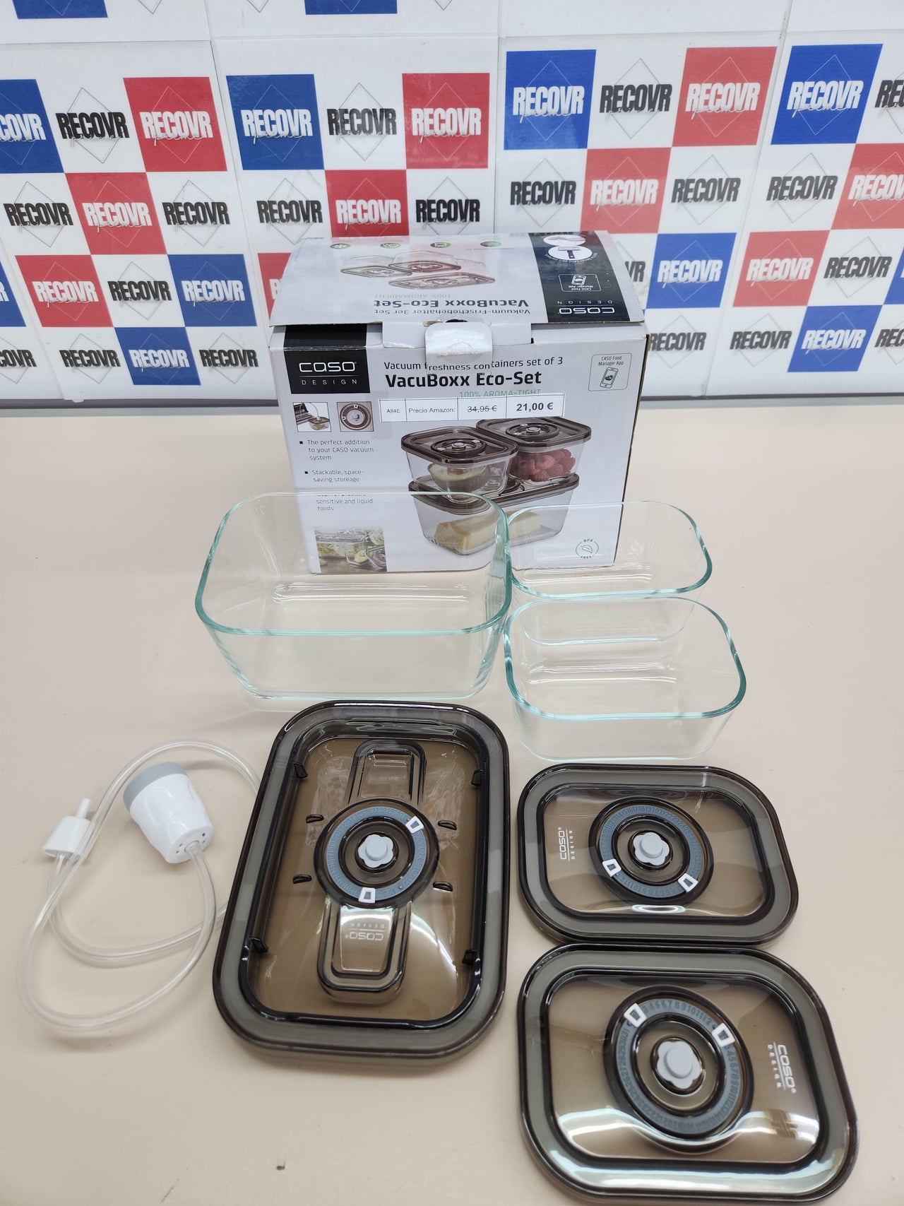 Juego de 3 recipientes de vacío, de cristal, apilables Caso VacuBoxx Eco Set