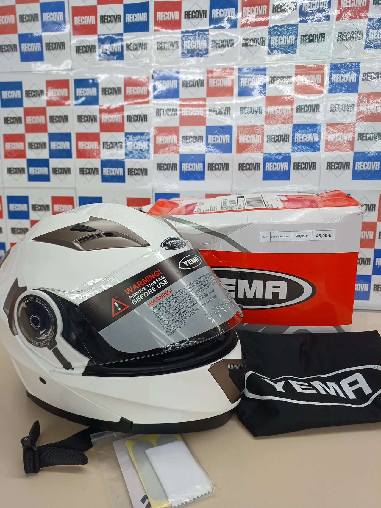 Casco Moto talla S (55 56 cm) Modular ECE Homologado - YEMA E13-0510253-WS  Casco de Moto Integral Scooter para Mujer Hombre Adultos con Doble Visera-Blanco-