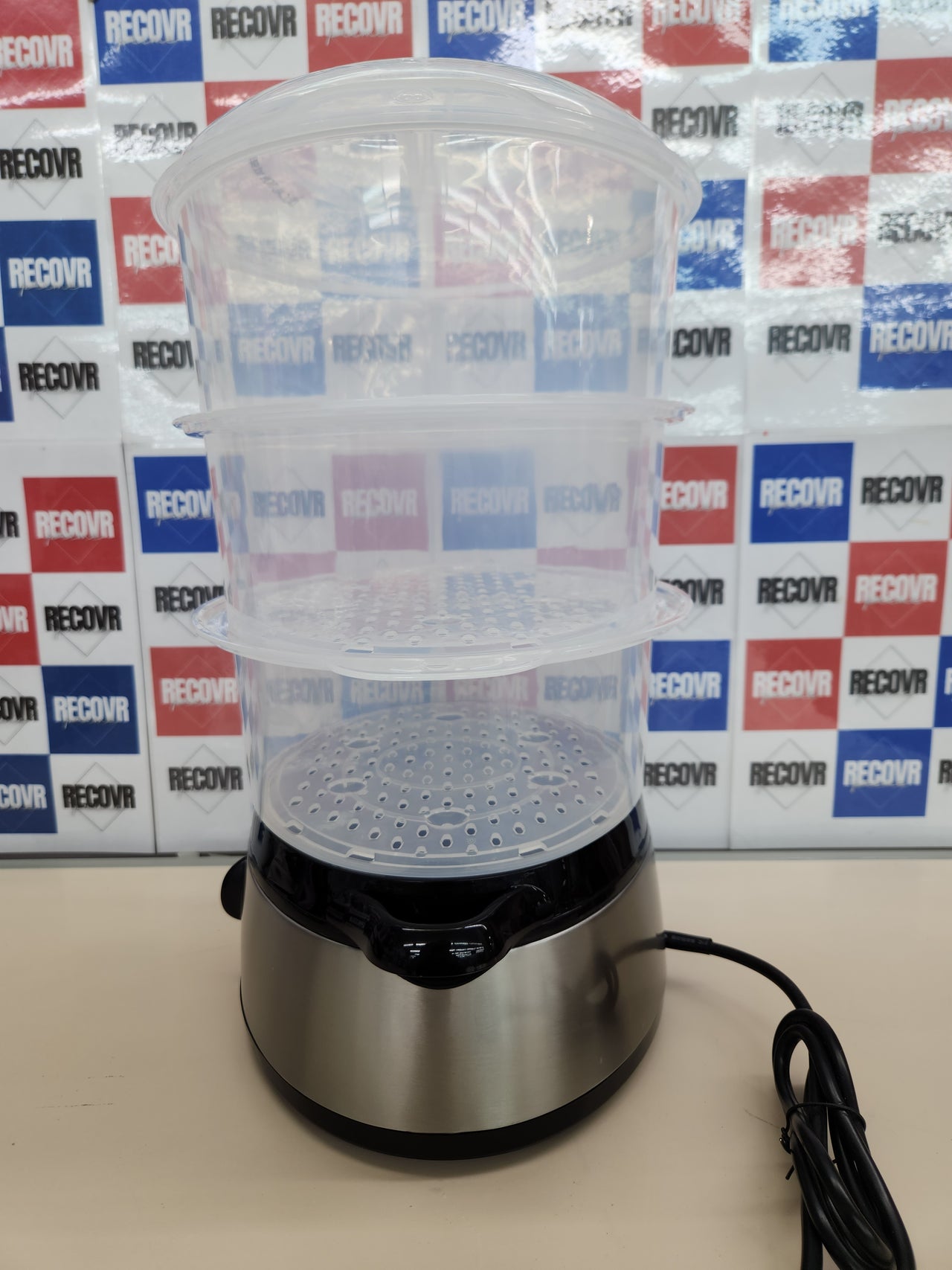 Vaporera 800 W, 60 minutos temporizador, eléctrica Vapovita 3000 Inox, 3 recipientes Independientes, Cuenco para Preparar arroz, Soportes para cocer Huevos, 2 entradas Laterales de Agua, Gris,  Cecotec