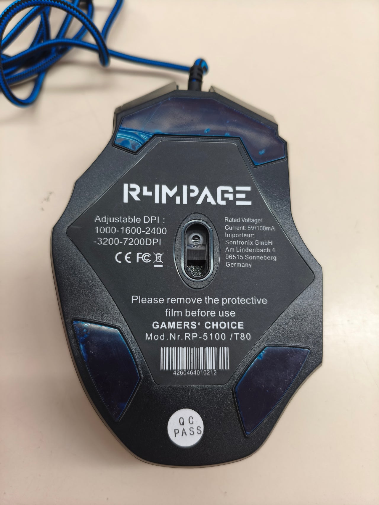 Ratón gaming con cable de 7200 DPI y 7 botones
