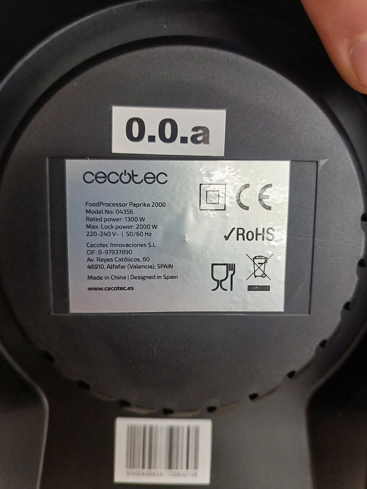 Procesador alimentos 3,5 L 2000W con accesorios Cecotec