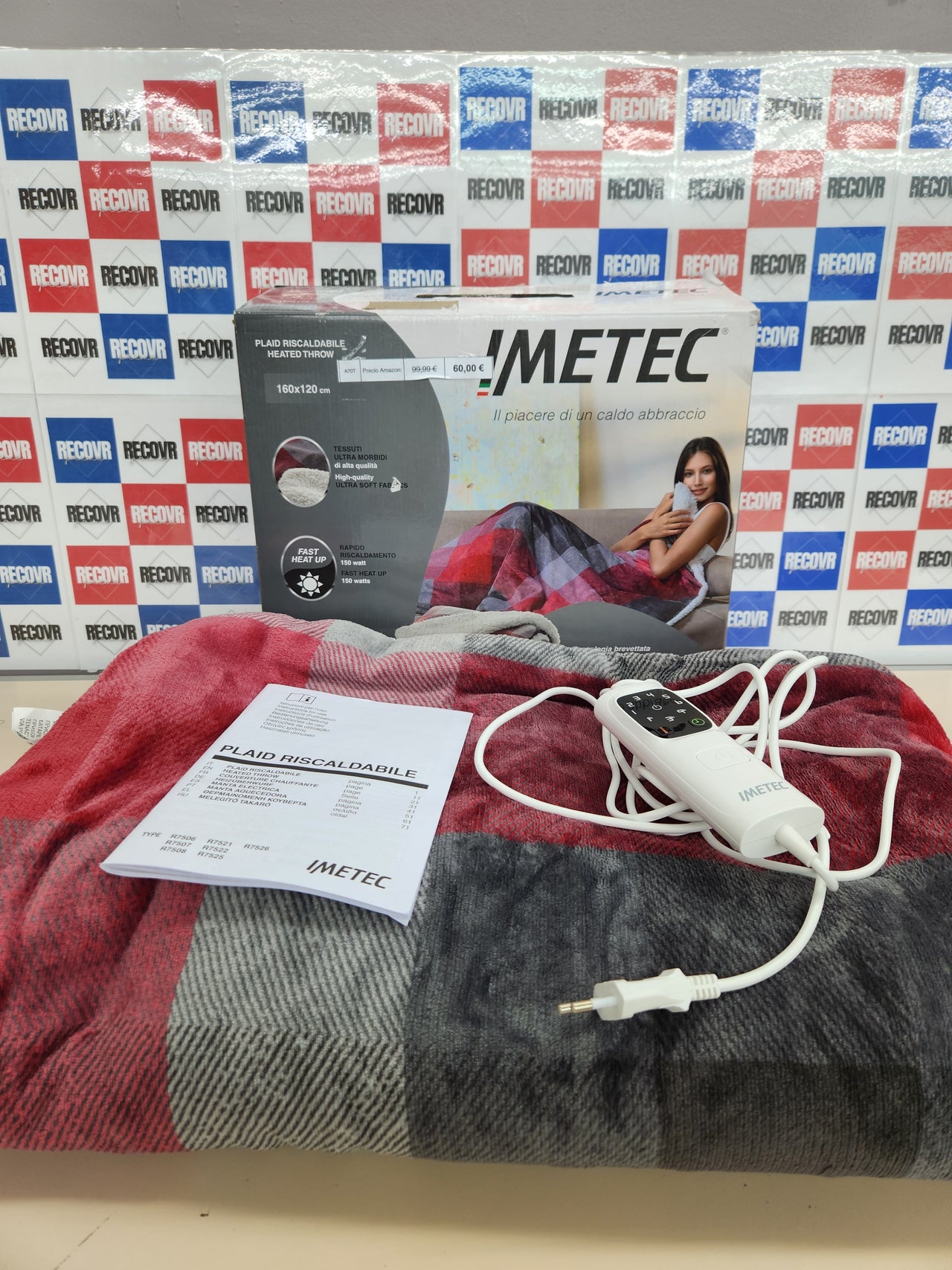 Imetec Adapto Velvet Tartan, Manta eléctrica de 160 x 120 cm, tejido aterciopelado y sedoso, equipado con tecnología Adapto, dispositivo de seguridad, 6 temperaturas, se puede lavar en la lavadora