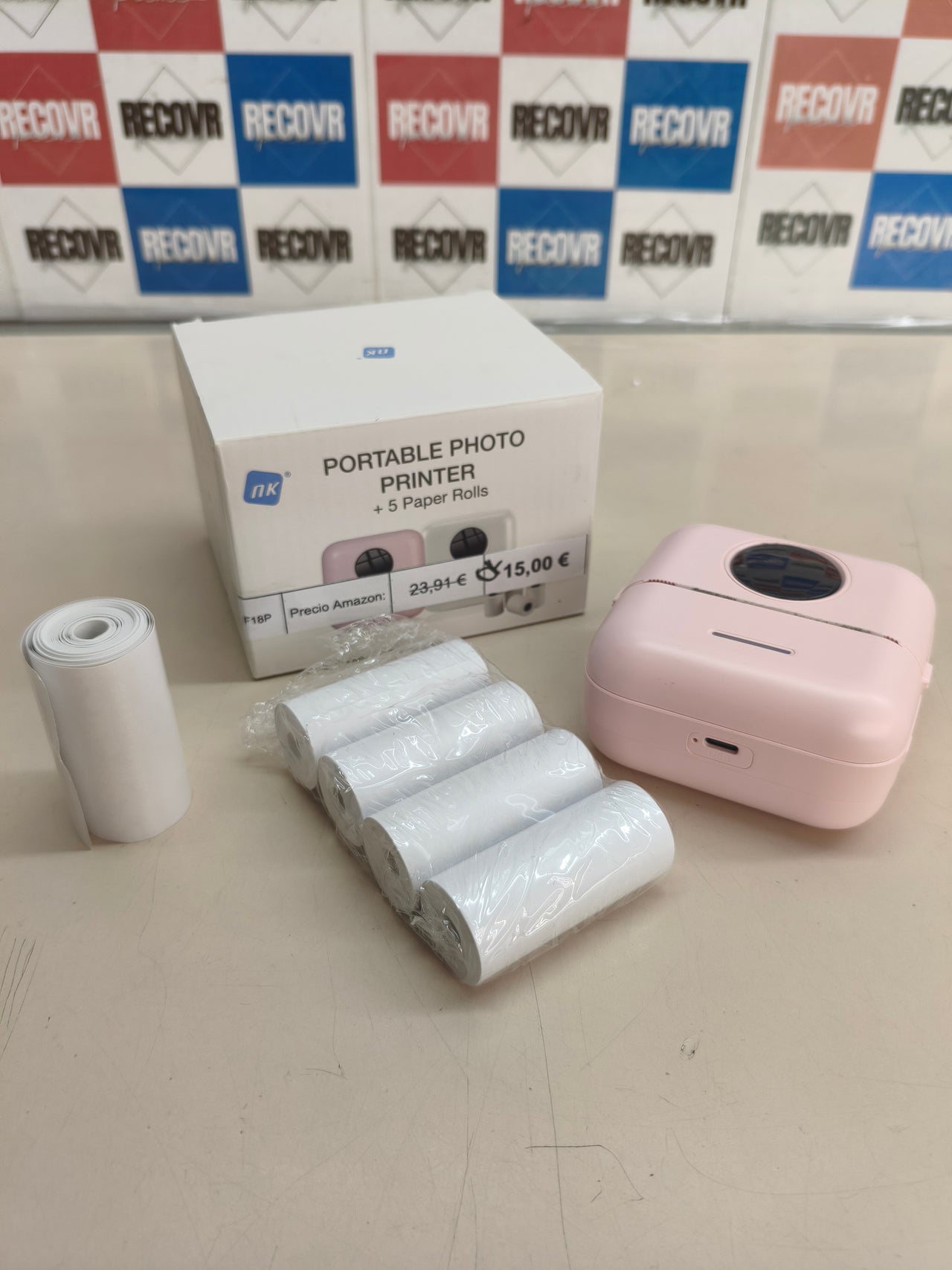 Mini impresora térmica portátil NK con 5 rollos de papel