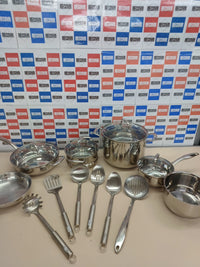 Batería cocina acero inox 15 piezas Amazon Basics