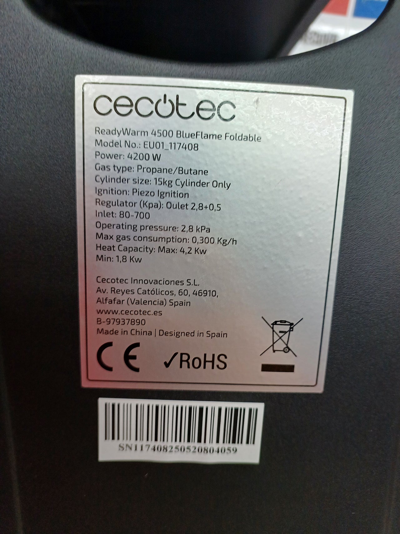 Estufa gas Cecotec BlueFlame 4200 W